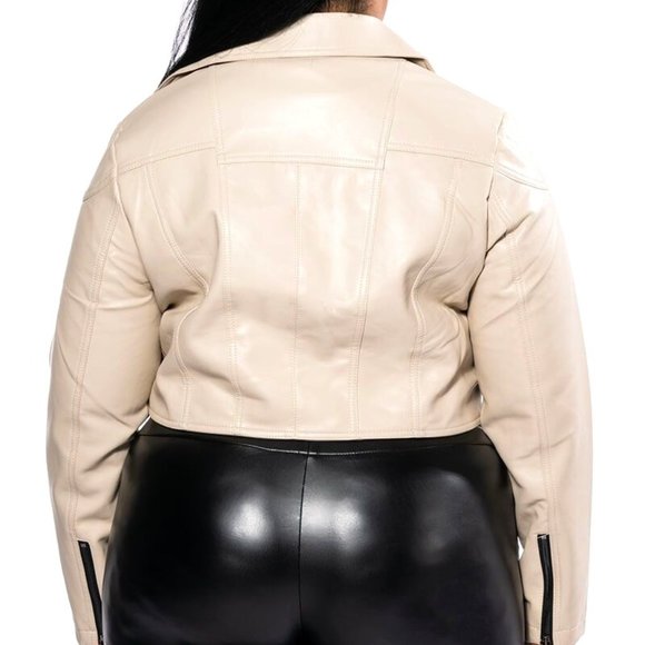 Callie: Not-So-Basic Moto Winter White Ivory VEGAN Leather Jacket - Picture 4 of 13